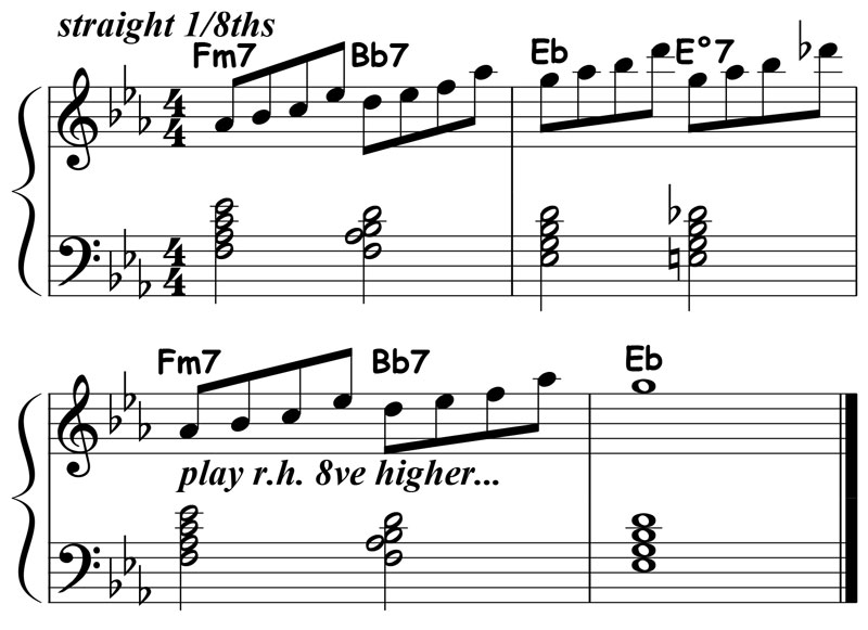 music notation for jazz piano lick 030 etude 01