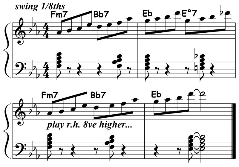 music notation for jazz piano lick 030 etude 02
